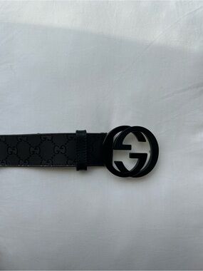 Gucci Men’s Black GG Monogram Belt with BLACK Double G Buckle